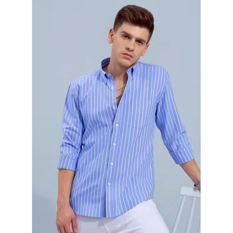 X TOUCH, FASHION Men's Lining Regular Spread Collar Blue White Lining Shirt For Men's & Boy's