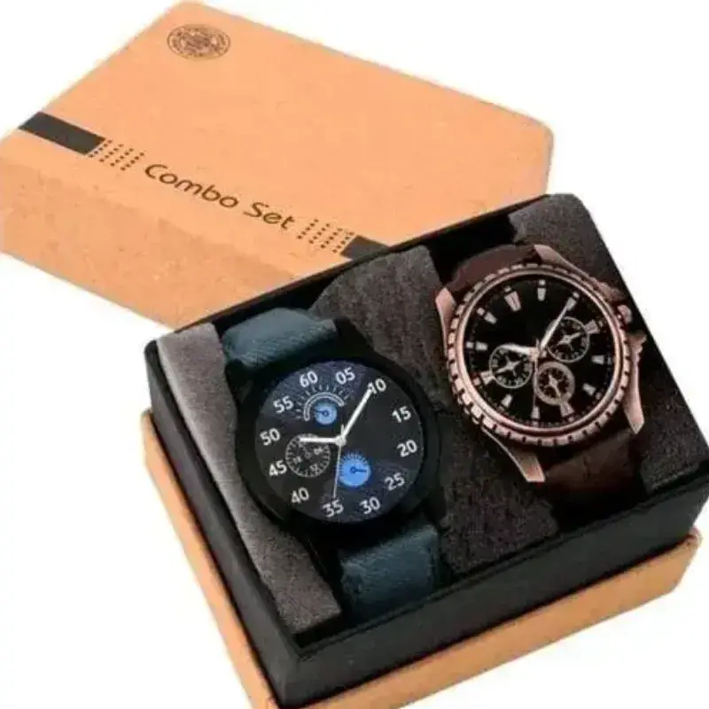 Men and boy' Brown Leather Analog Wrist Watch, Analogue Men's Watch Combo pack of 2