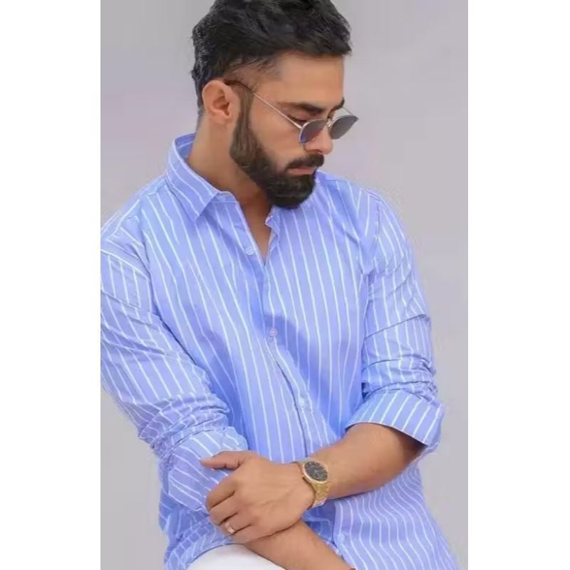 X TOUCH, FASHION Men's Lining Regular Spread Collar Blue White Lining Shirt For Men's & Boy's