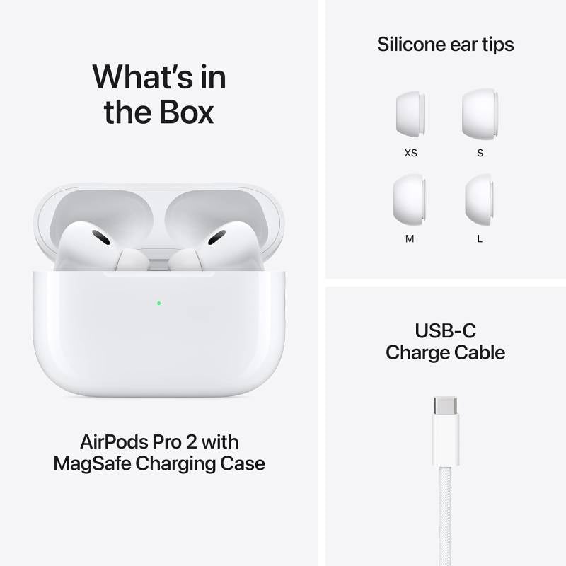 Apple AirPods Pro (2nd generation) with MagSafe Case (USB-C) Bluetooth (White, True Wireless)