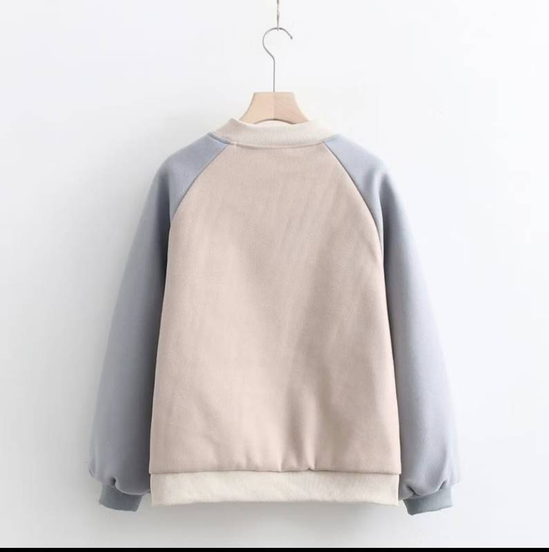 Two Tone Bear Baseball Pocket Outerwear Jacket Varsity Remaja Wanita Korea Style