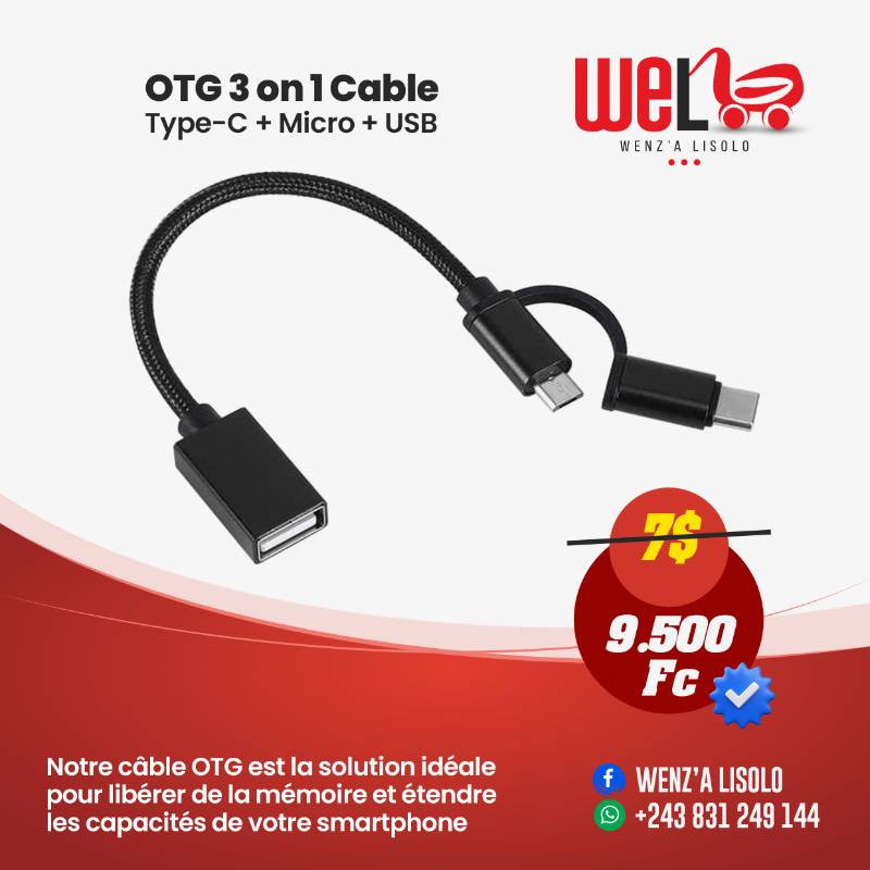 Câble OTG 2 en 1 | micro USB, Type C, USB