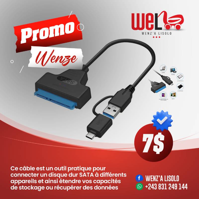 Câble adaptateur USB-A USB-C vers SATA 2 en 1 | Câble disque dur
