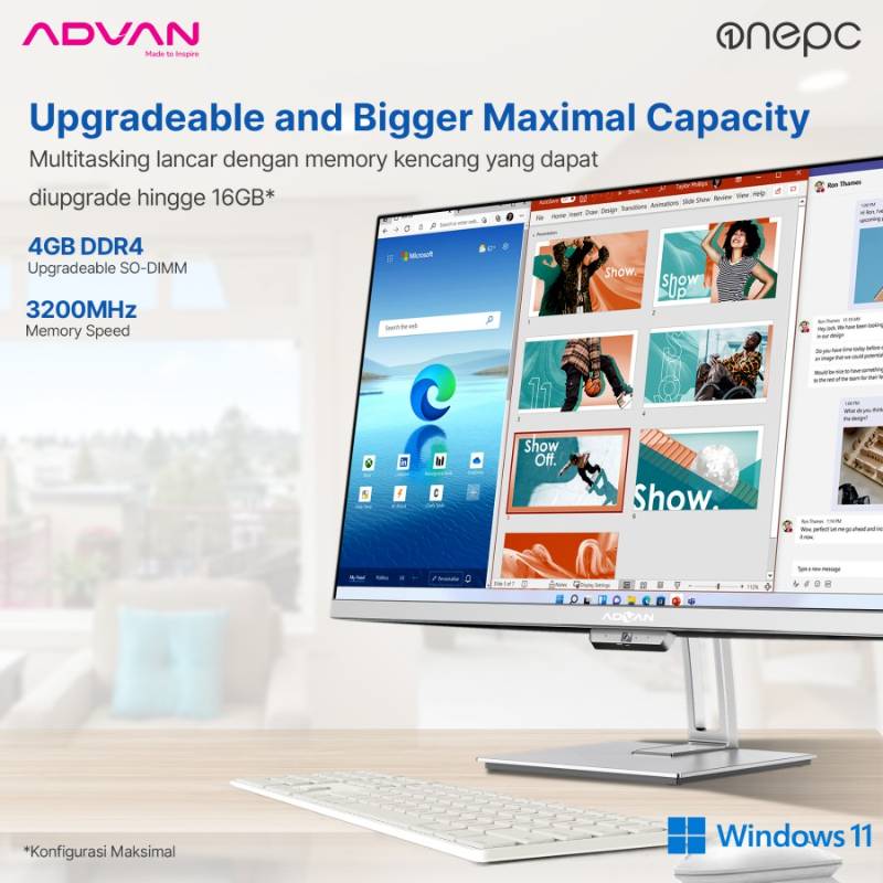 ADVAN AIO OnePC Celeron N100 RAM 4GB SSD 128GB 24" FHD Windows 11 Grey