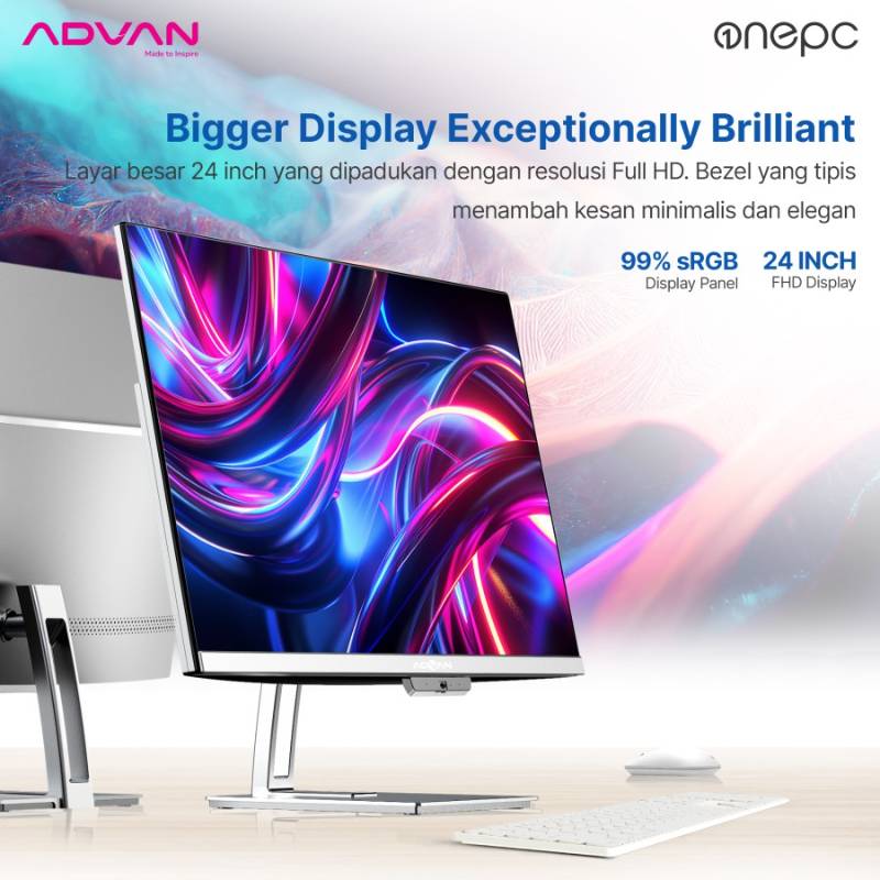 ADVAN AIO OnePC Celeron N100 RAM 4GB SSD 128GB 24" FHD Windows 11 Grey