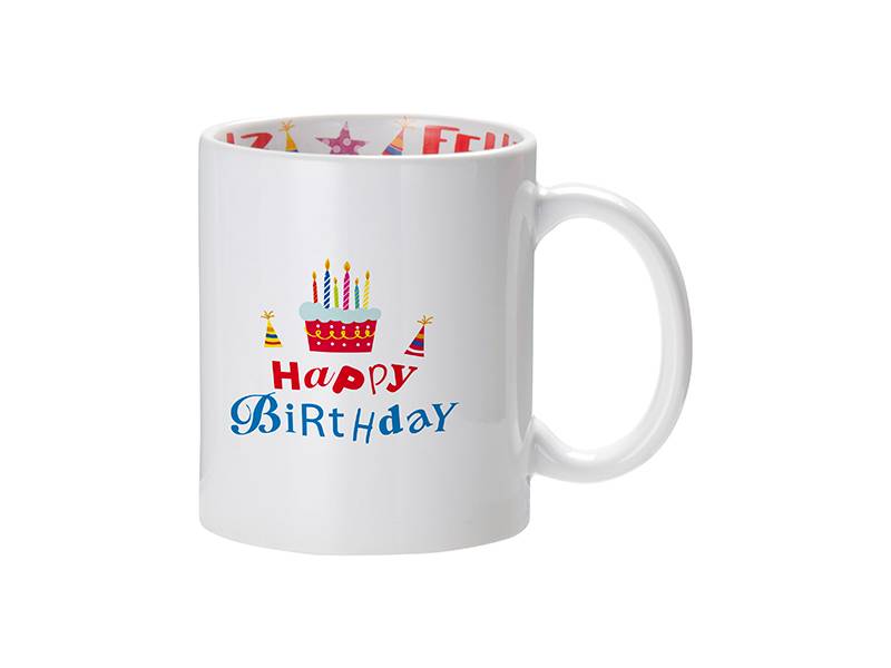 TAZAS BLANCAS 11ONZ INTERIOR FELIZ CUMPLEAñOS