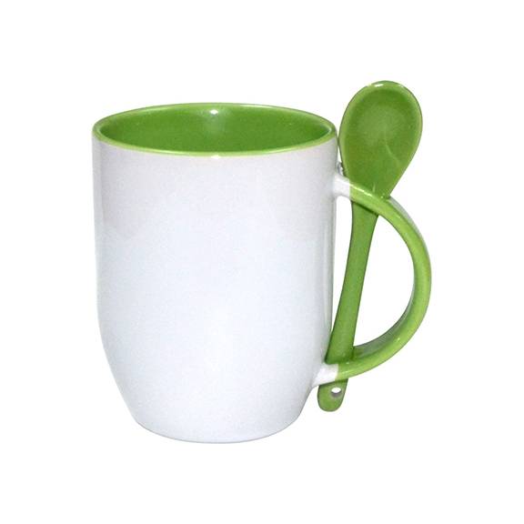 TAZAS BLANCAS CON CUCHARAS INTERIOR VERDE CLARO 11ONZ