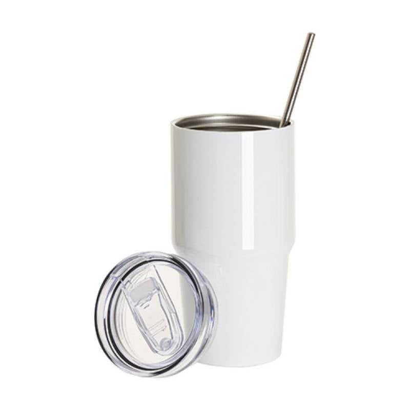 Vasos de Viajeros (Blanco) 20onz/600mL - Acero Inoxidable con Sorbete y Tapa