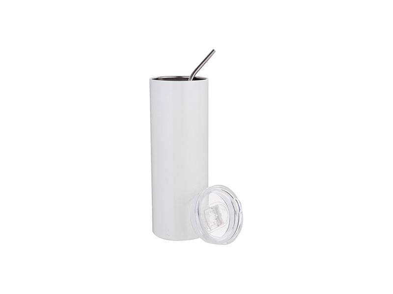 Vasos (Blanco) 20oz/600ml Tapa y Sorbete - Acero Inoxidable