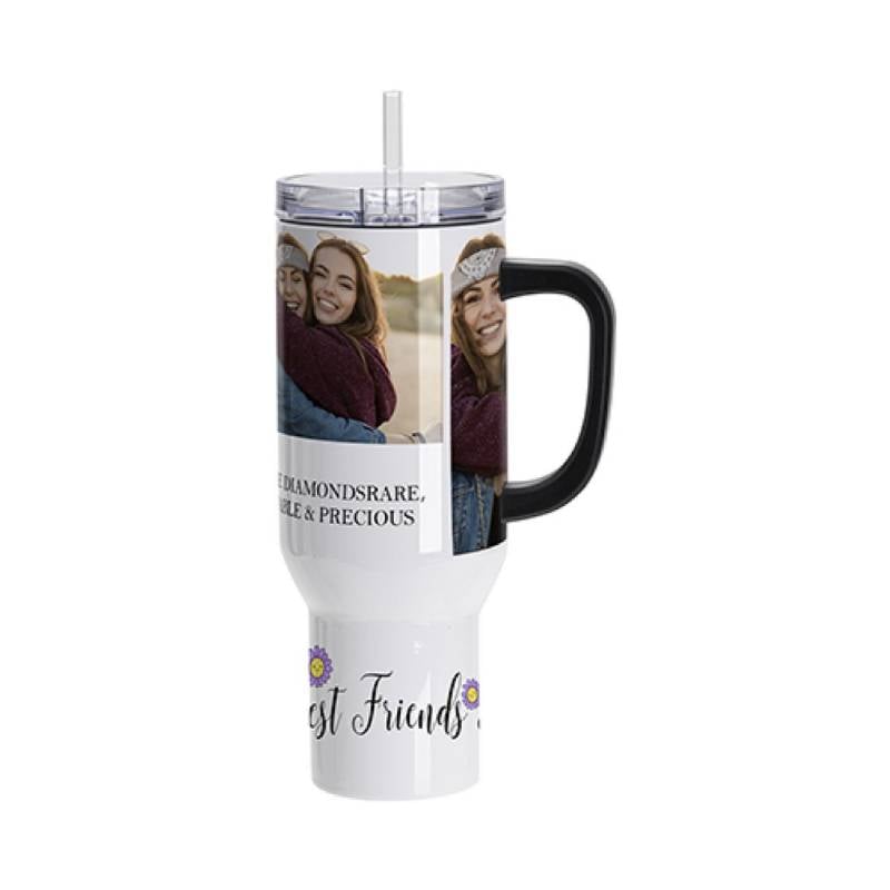 Vasos de Viajeros (Blanco con Asa Negra) 40onz/1200mL - Acero Inoxidable con Sorbete y Tapa
