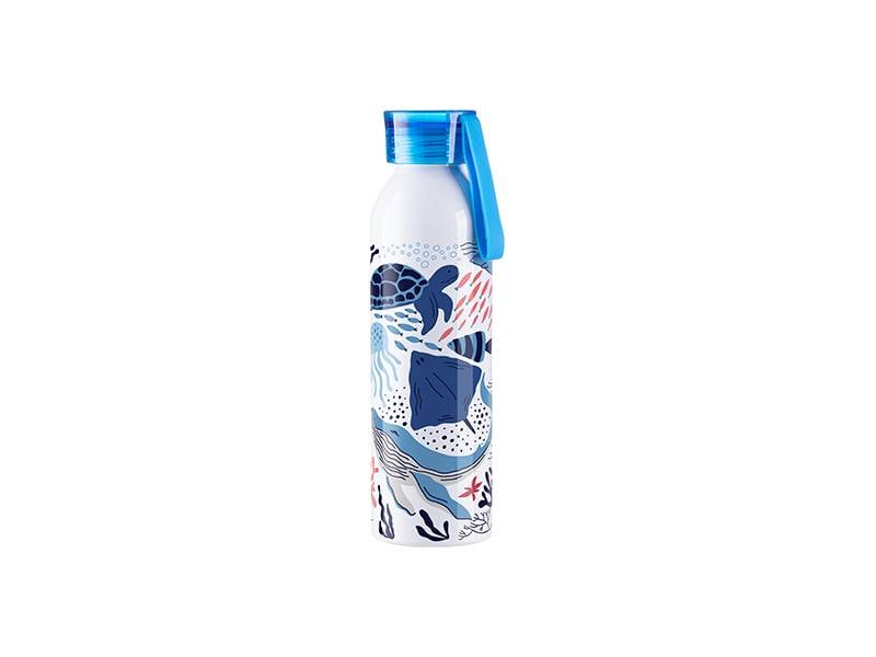 BOTELLA SUBLIMACION ALUMINIO 22oz/650ml BLANCA CON TAPA AZUL