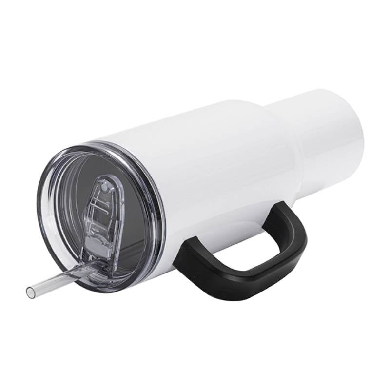 Vasos de Viajeros (Blanco con Asa Negra) 40onz/1200mL - Acero Inoxidable con Sorbete y Tapa