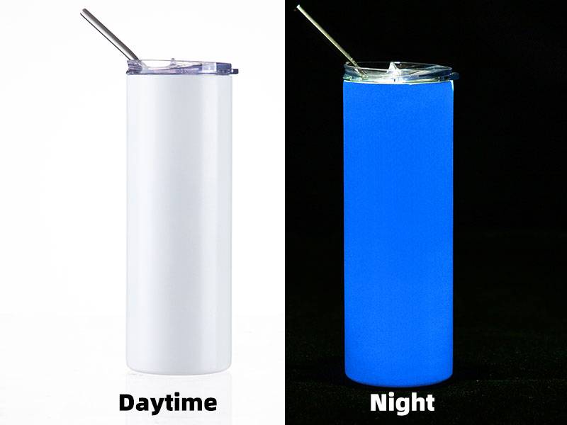 Vasos luminosos (Blanco a Azul) 20oz/600ml Tapa y Sorbete - Acero Inoxidable