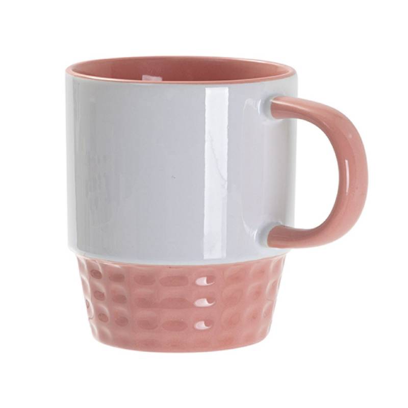 TAZA BLANCA APILABLE INTERIOR Y ASA ROSA CLARO 10onz