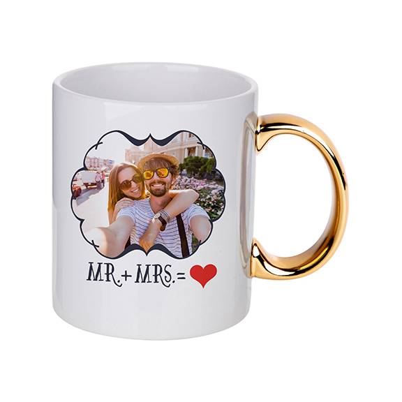 Taza de Ceramica con Asa dorada 11onz Sublimacion