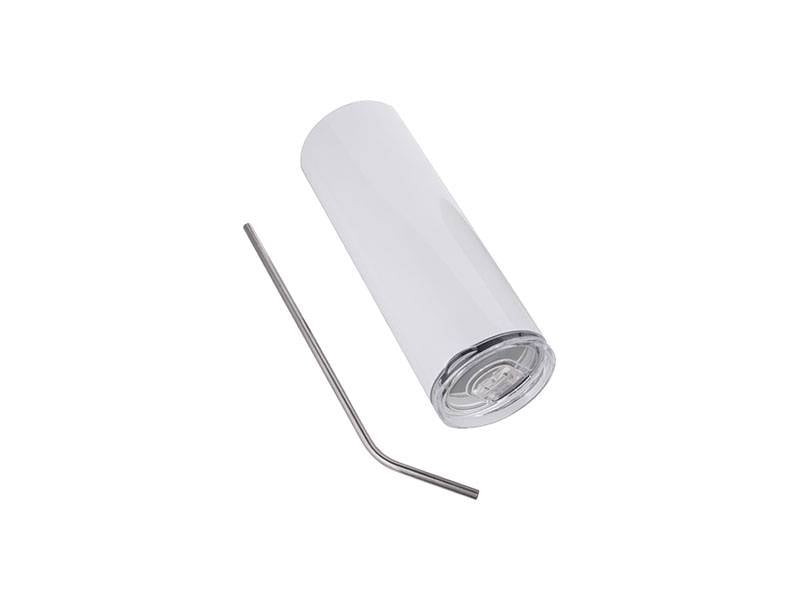Vasos (Blanco) 20oz/600ml Tapa y Sorbete - Acero Inoxidable