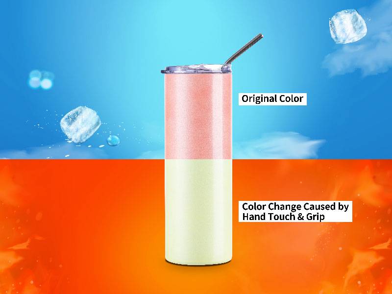 Vasos Cambio de Color al Calor (Naranja a Amarillo) 20oz/600ml Tapa y Sorbete - Acero Inoxidable