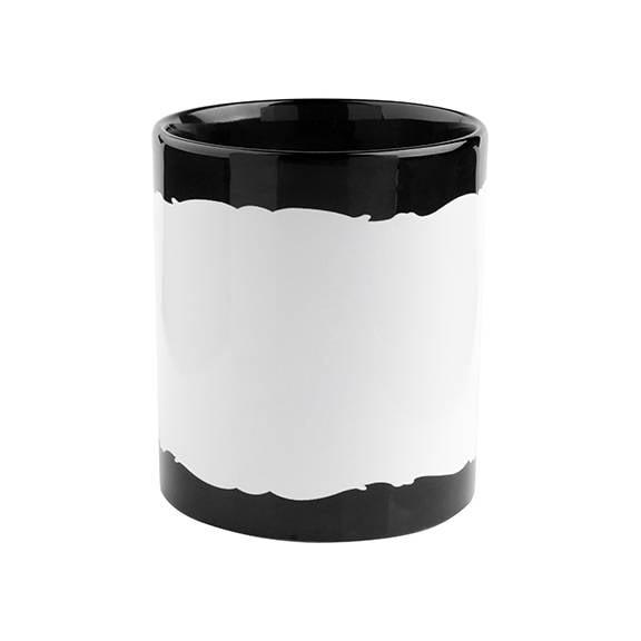 TAZAS FULL COLOR NEGRA CON PARCHO BLANCO 11ONZ SUBLIMACION