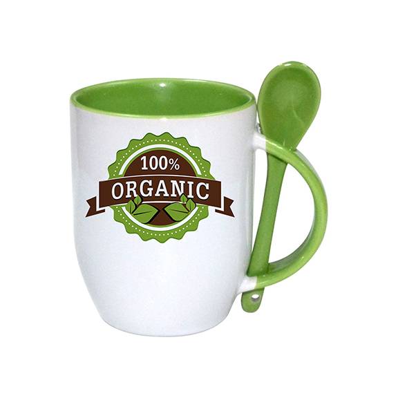 TAZAS BLANCAS CON CUCHARAS INTERIOR VERDE CLARO 11ONZ