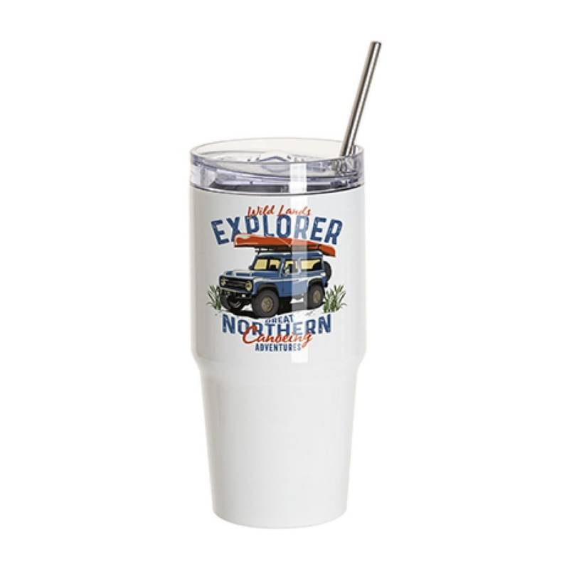 Vasos de Viajeros (Blanco) 20onz/600mL - Acero Inoxidable con Sorbete y Tapa