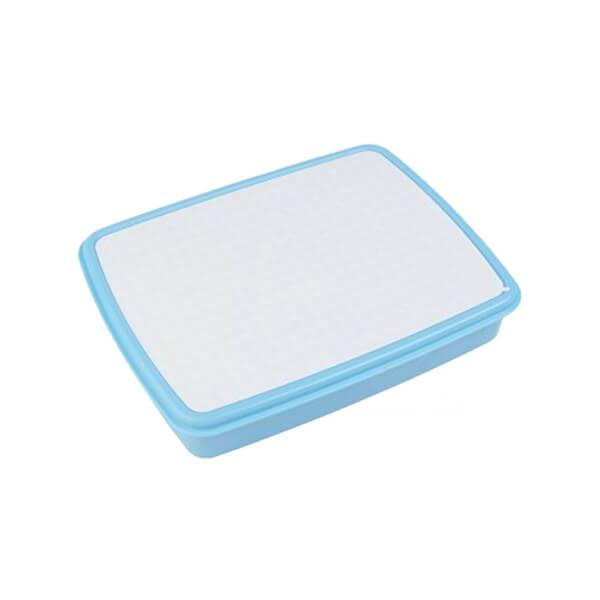 Envase Plastico Azul Claro con Cuchara y Tenedor mas Metal para Sublimacion (para Lonchera)