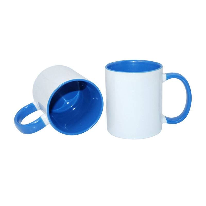 TAZAS BLANCAS INTERIOR Y ASA AZUL CLARO 11 ONZ