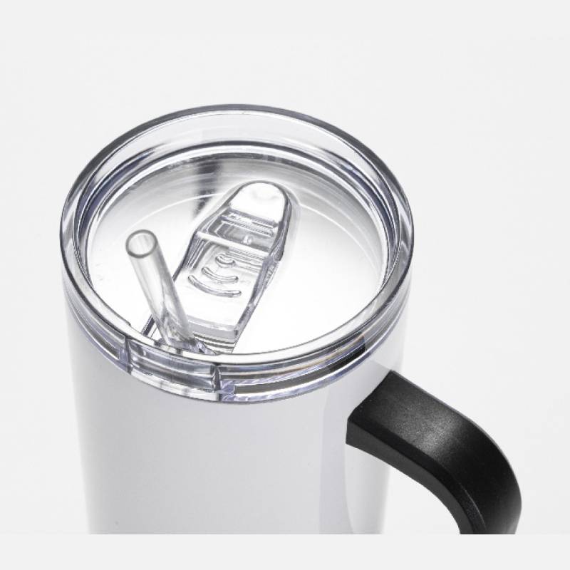 Vasos de Viajeros (Blanco con Asa Negra) 40onz/1200mL - Acero Inoxidable con Sorbete y Tapa
