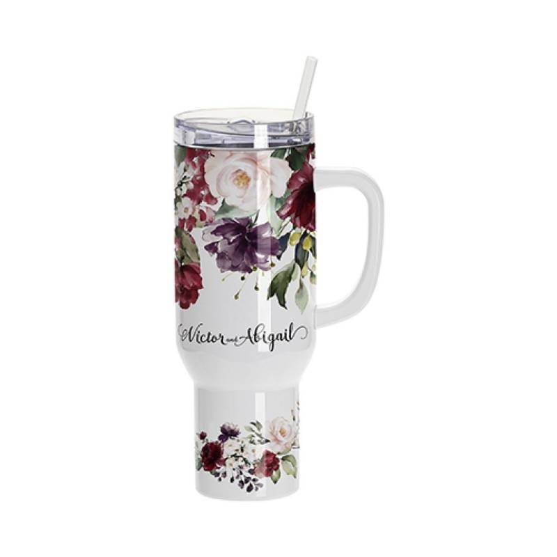 Vasos de Viajeros (Blanco con Asa) 40onz/1200mL - Acero Inoxidable con Sorbete y Tapa