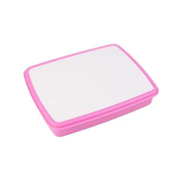 Envase Plastico Rosado con Cuchara y Tenedor mas Metal para Sublimacion (para Lonchera)