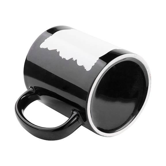 TAZAS FULL COLOR NEGRA CON PARCHO BLANCO 11ONZ SUBLIMACION