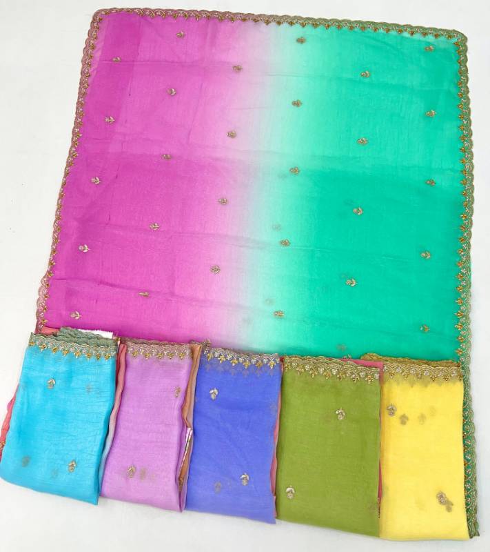 Moringa crunchy shimmer Net Embroidery Saree