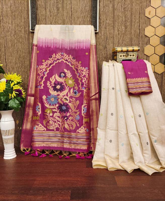 Pure Muga Cotton 401 - saree with a classic Resham weaving pallu