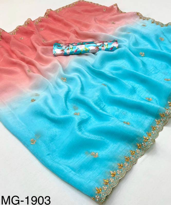 Moringa crunchy shimmer Net Embroidery Saree