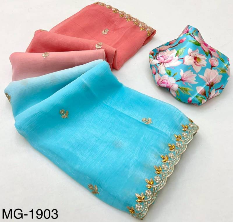 Moringa crunchy shimmer Net Embroidery Saree