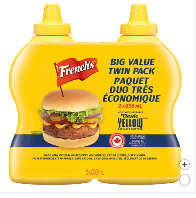 French’s Yellow Mustard, 2 x 830 mL