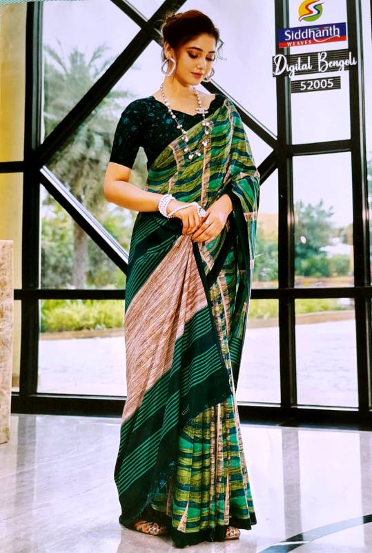 Siddhanth weaves Digital Bengoli saree with blouse piece