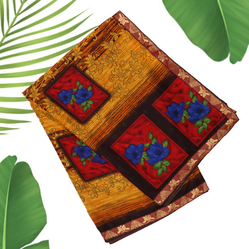 Silk Printed Saree Embroidered Striped + Blouse Piece