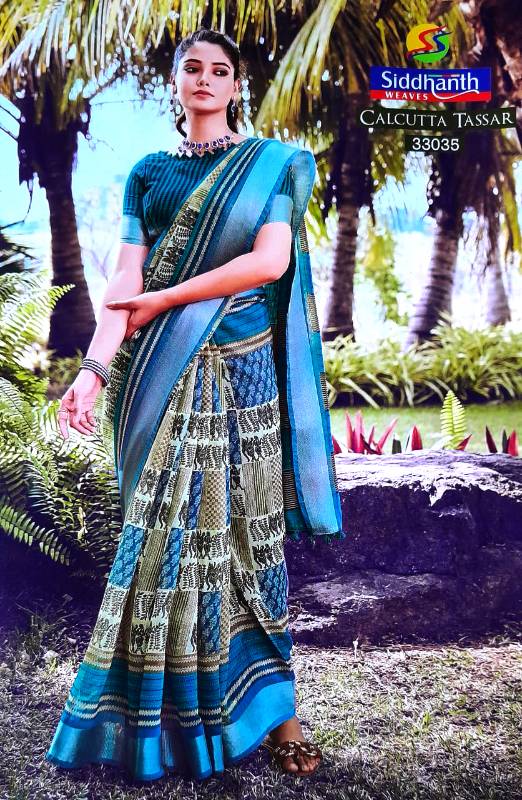 Siddhanth weaves Calcutta Tassar saree with blouse piece