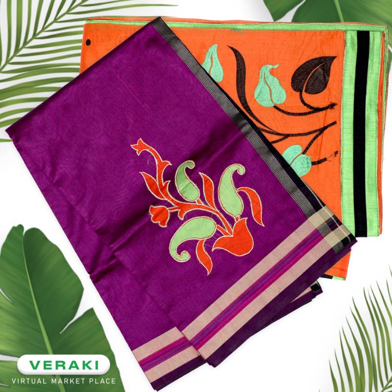 Handloom Cotton Saree with Patch work + Blouse piece