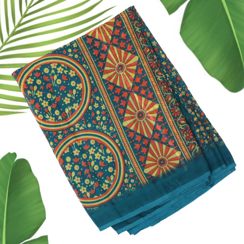 Silk Printed Saree + Running Blouse Piece blue