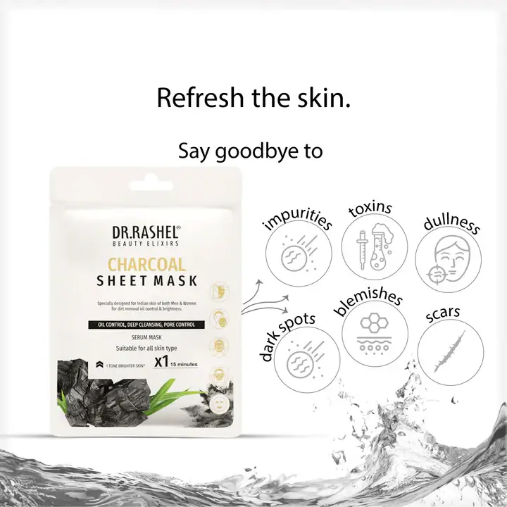 Dr.Rashel Charcoal Face Sheet Mask With Serum For Women and Men | All Skin Types