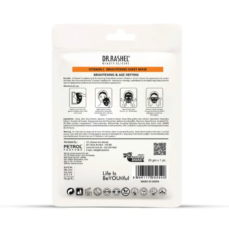 Dr. Rashel Vitamin C Brightening and Anti-Aging Silk Mask For Women and Men | All Skin Types