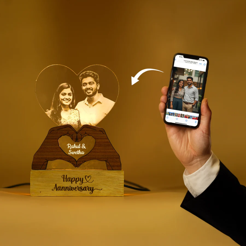 Heart Engraved Photo Lamp