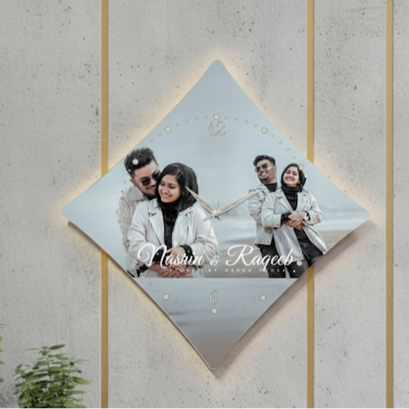 Diamond Shape Customized Acrylic Photo Wall Clock