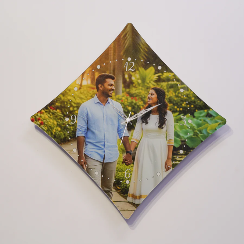 Diamond Shape Customized Acrylic Photo Wall Clock