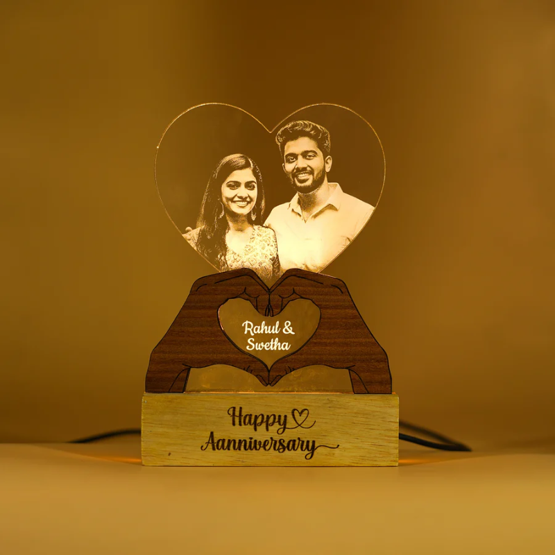 Heart Engraved Photo Lamp