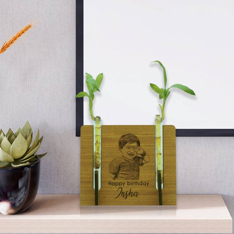 Photo Engraved Wooden Plant Vase