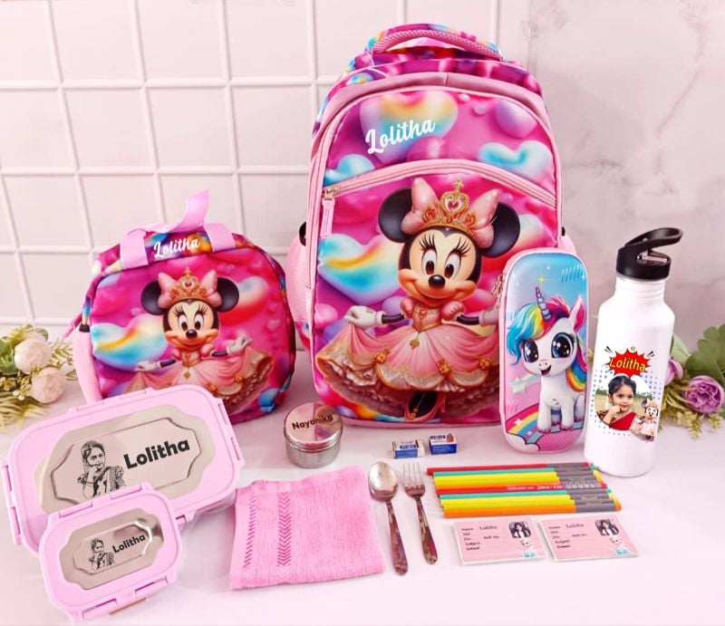 School Bag Combo Unicorn 17 Inch 4 Zipper