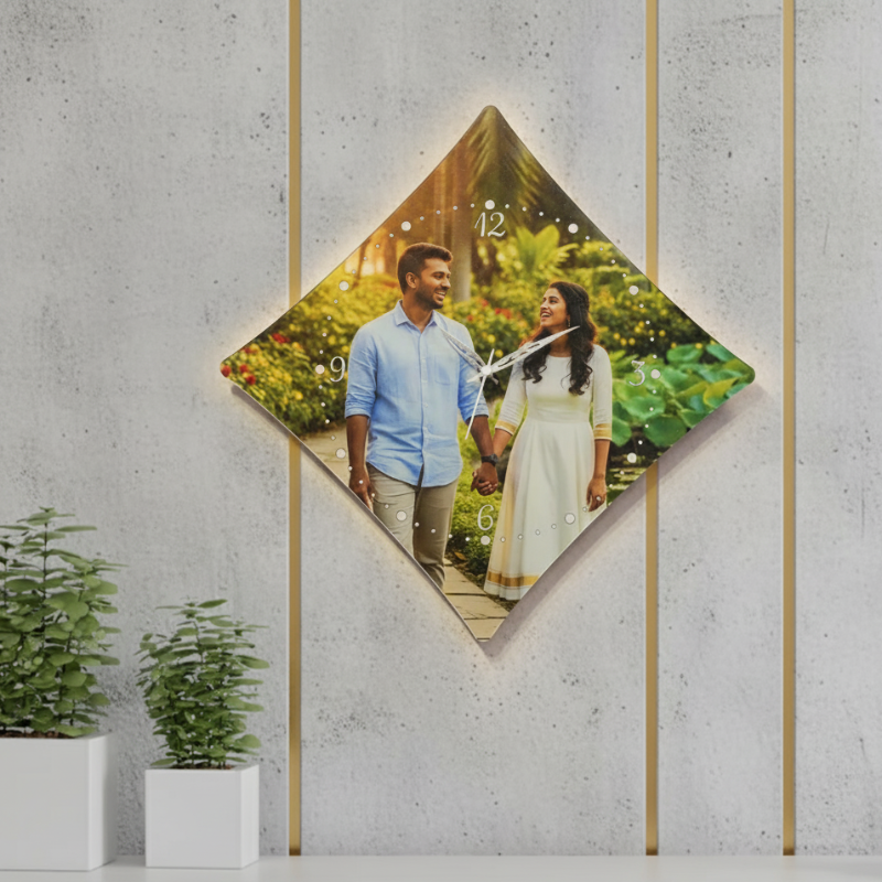 Diamond Shape Customized Acrylic Photo Wall Clock