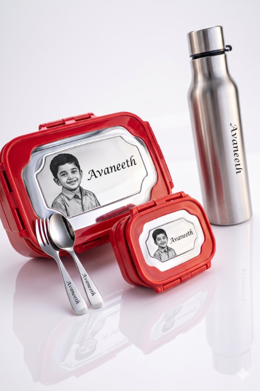 School Tiffin Set & Water Bottle  Red